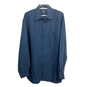 HAGGAR Blue Casual Button Down Shirt Long Sleeves size Large Gauze Pattern